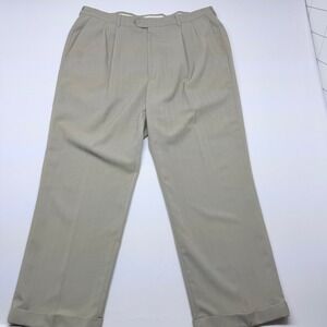 Haggar Mens Pleated Dress Pants Tan Khaki Cuffed 40x30